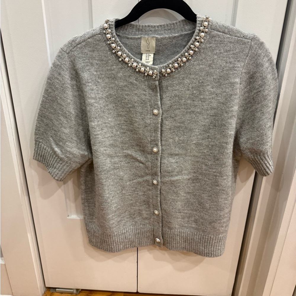 Joie Light Gray Knit with Pearl Embellishments